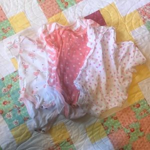 Lot of 4 pink theme 0-3 month onesies